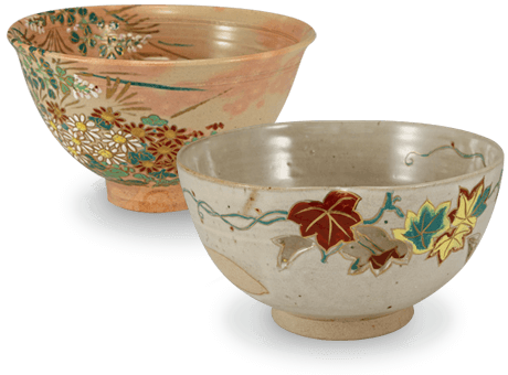 汲み出し茶碗 松坂萬古 佐久間勝山作 赤絵小紋 9客