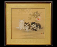 大橋 翠石(おおはし すいせき) 「猫と薔薇」 10号 (美濃国(現岐阜県