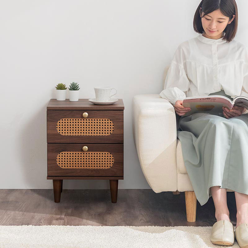 ラタン調 サイドテーブル 引き出し2杯 テーブル おしゃれ ぼん家具