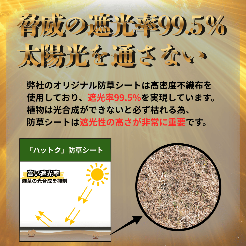 ハットク® 防草シート 幅1m 300g/m2 耐久年数10年以上 10坪 フェルト