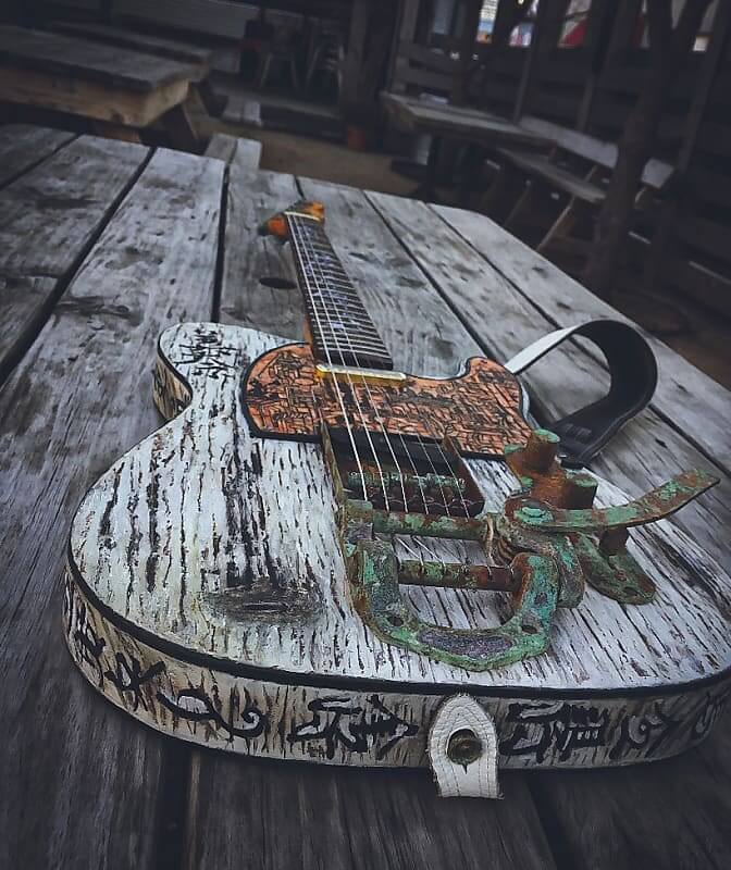 The Kanjicaster: Whitewash Japanese Dragon Guitar - Gepettos Guild