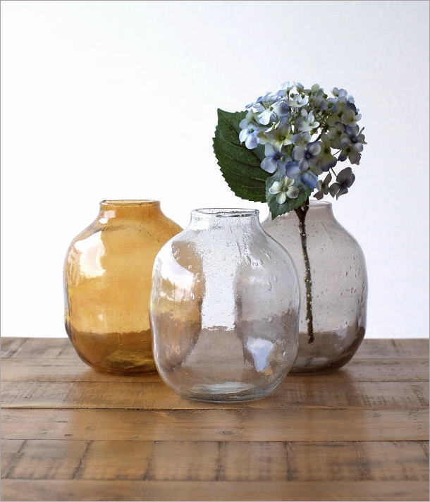 花瓶 フラワーベース おしゃれ ガラス 花器 バブルベース クリア