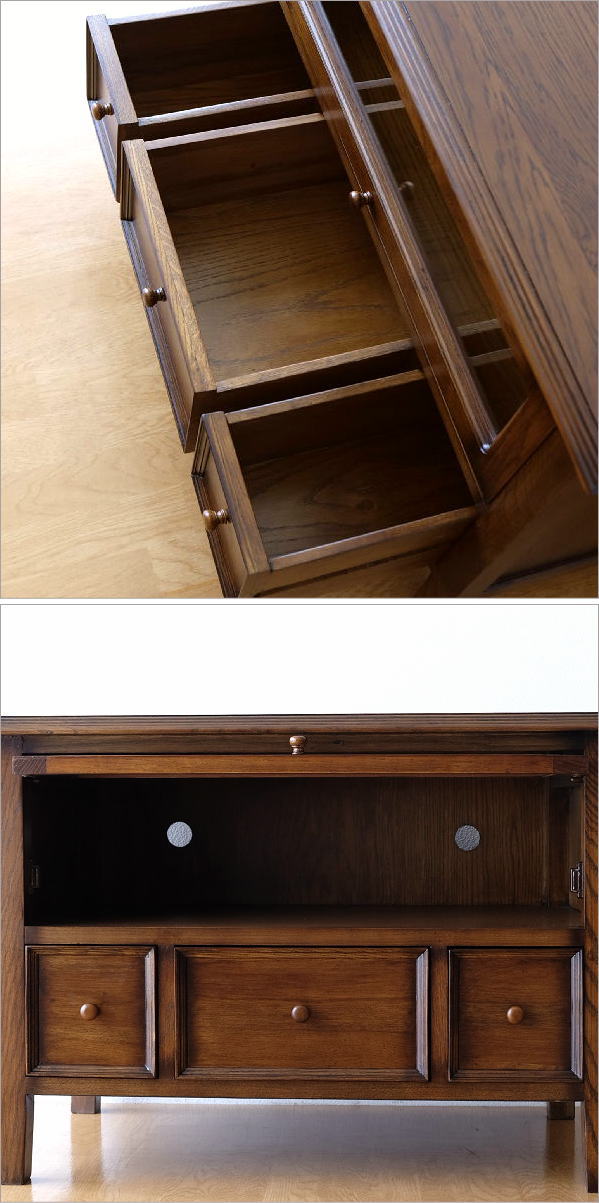 テレビ台 アンティーク 家具 ガラス扉付 木製 無垢材 オークTV