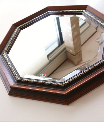 八角鏡 壁掛けミラー ウォールミラー アンティーク クラシック 木製