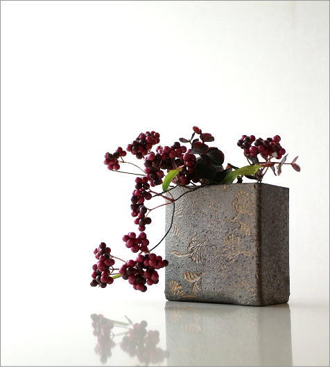 花瓶 陶器 花器 おしゃれ 一輪挿し 更紗スクエアベース [soh2410