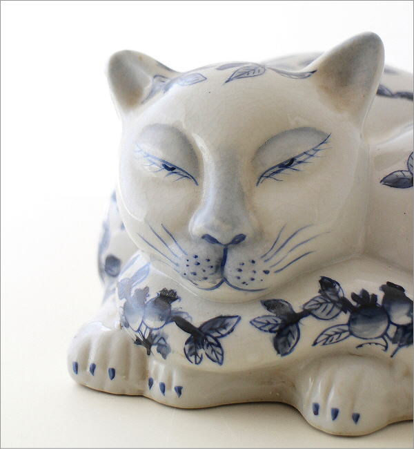 猫 置物 陶器 玄関 インテリア ねこ 置き物 オブジェ 雑貨 上品