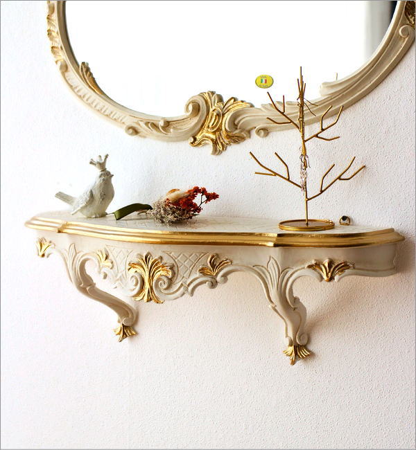 壁掛け棚 ウォールシェルフ アンティーク ロココ調 飾り棚 ホワイト