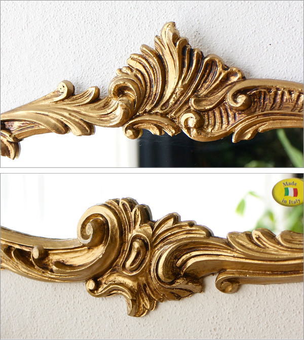 鏡 壁掛け 楕円 ウォールミラー アンティーク ゴールド ロココ調