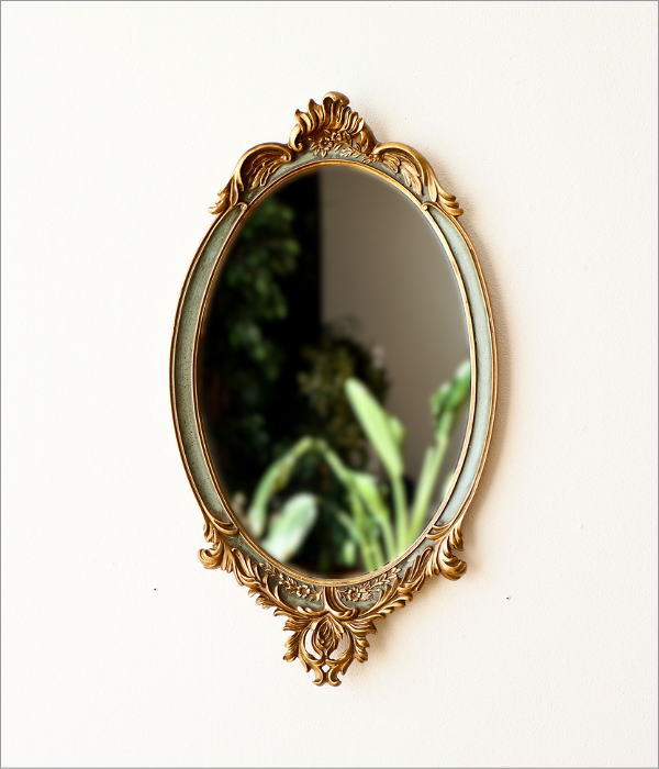 壁掛け鏡 アンティーク ミラー 楕円 ロココ調 おしゃれ ゴールド 彫刻