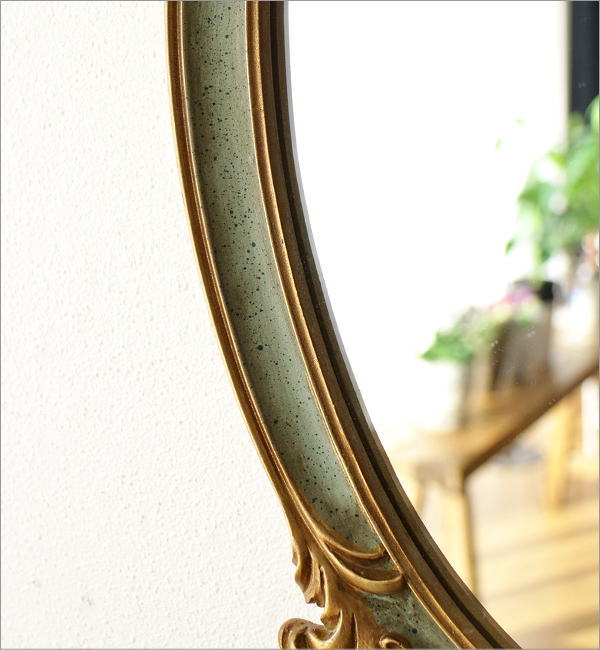 壁掛け鏡 アンティーク ミラー 楕円 ロココ調 おしゃれ ゴールド 彫刻