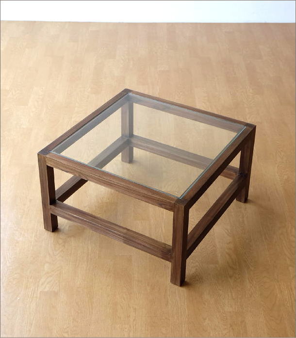 ローテーブル ガラステーブル おしゃれ 四角 正方形 無垢材 リビング