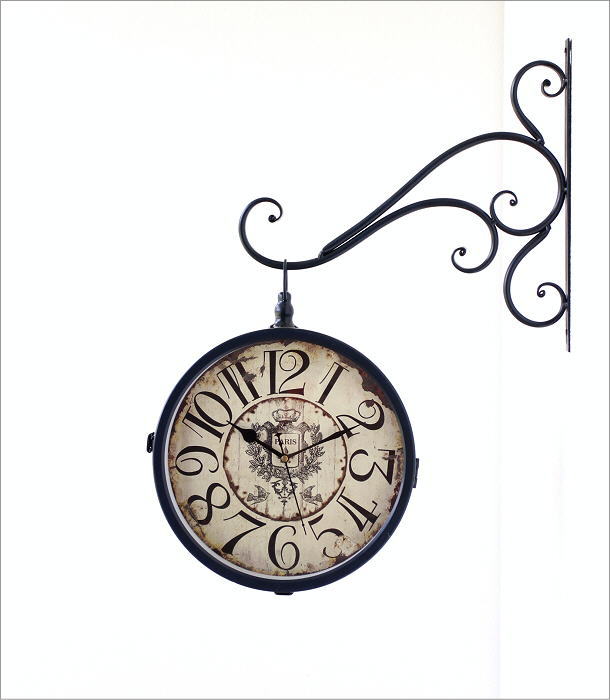 両面時計 おしゃれ 壁掛け時計 壁掛時計 掛け時計 掛時計 アイアン