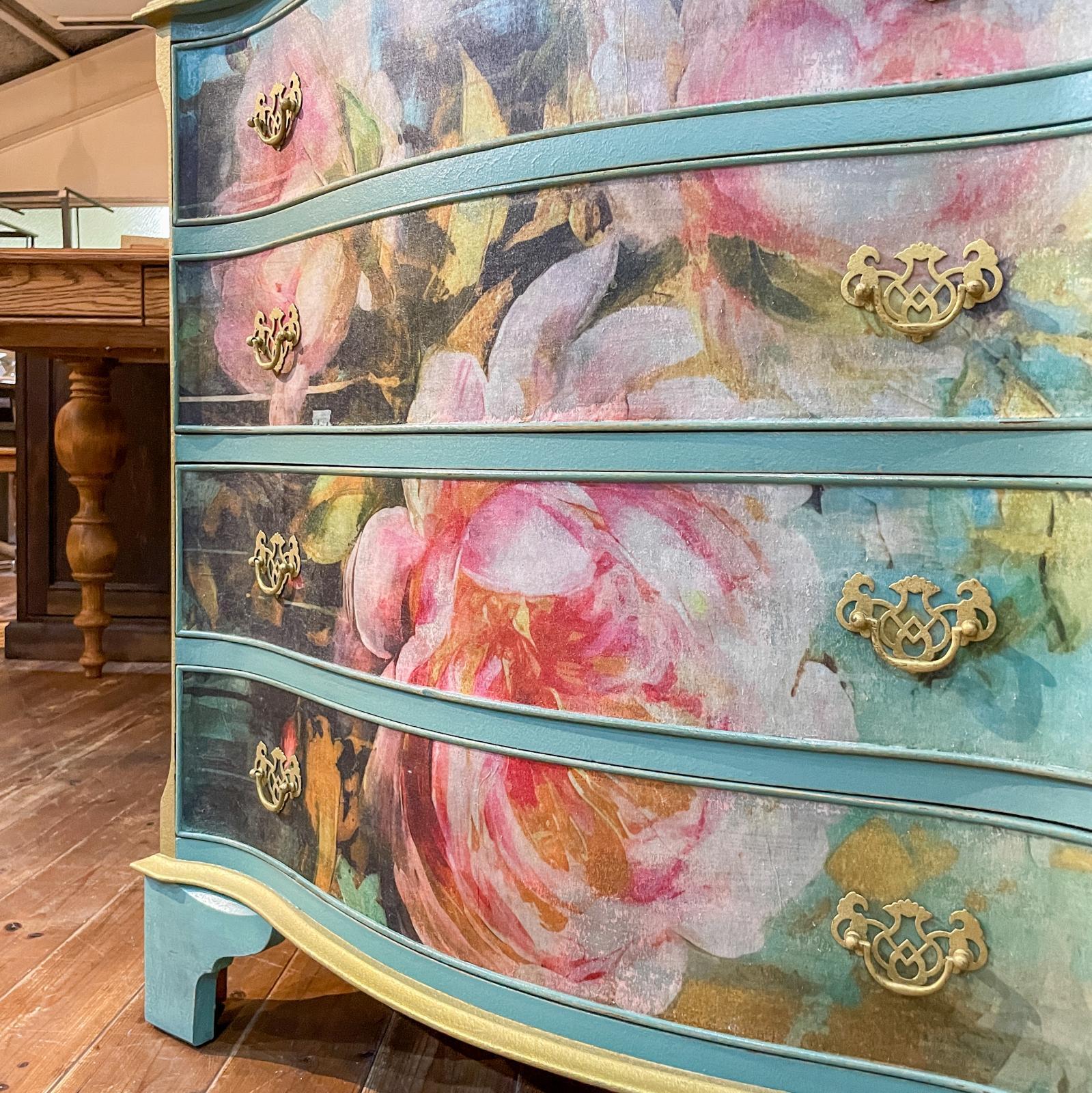 アンティークチェストのリメイクフラワー柄チェスト@大阪東京名古屋