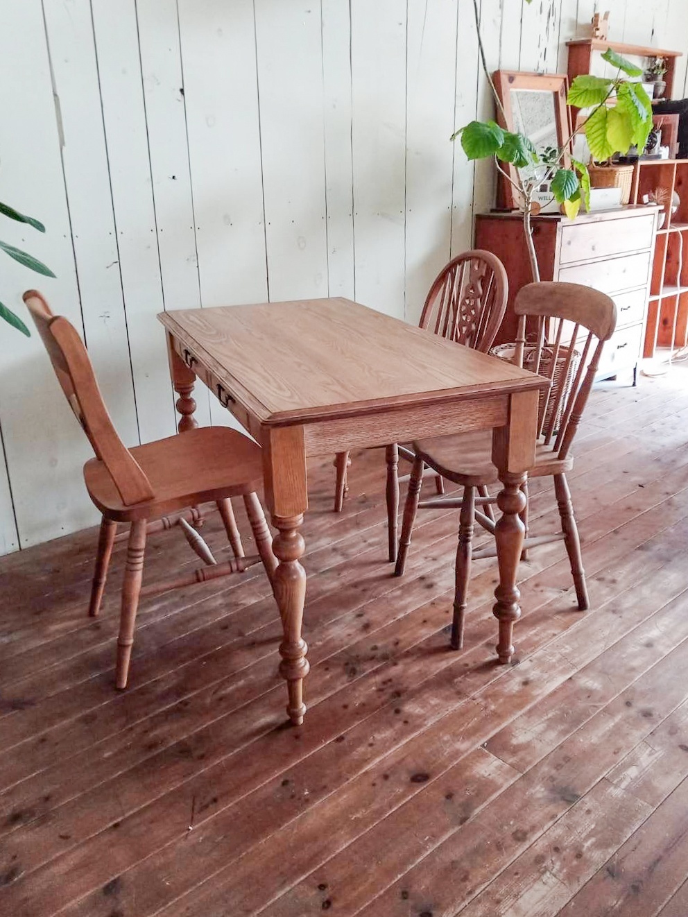 引き出し付きアンティークテーブルW1200オーダーメイドろくろ足