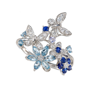 GSTV PT950 アクアマリン サファイア ダイヤ タンザナイト フラワー