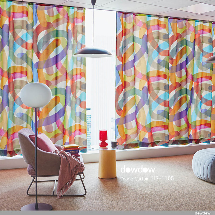 ミッドセンチュリー】色が交わるペイント柄のドレープカーテン