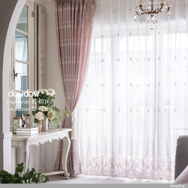フレンチシック】クラシック・デザインの刺繍のレースカーテン【IS
