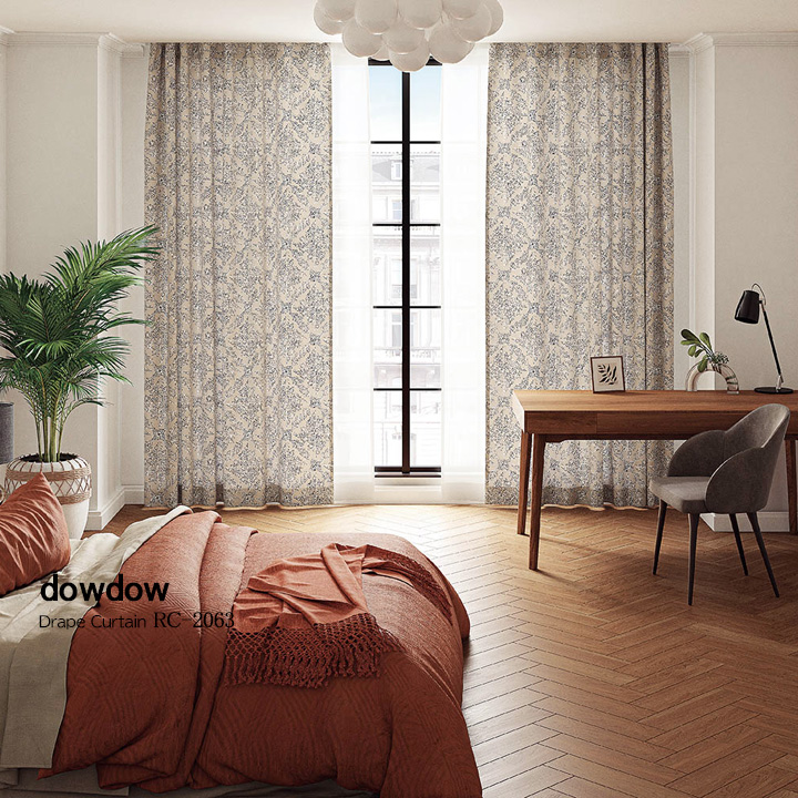 イタリアン モダン】アートな筆描きのダマスク柄のドレープカーテン