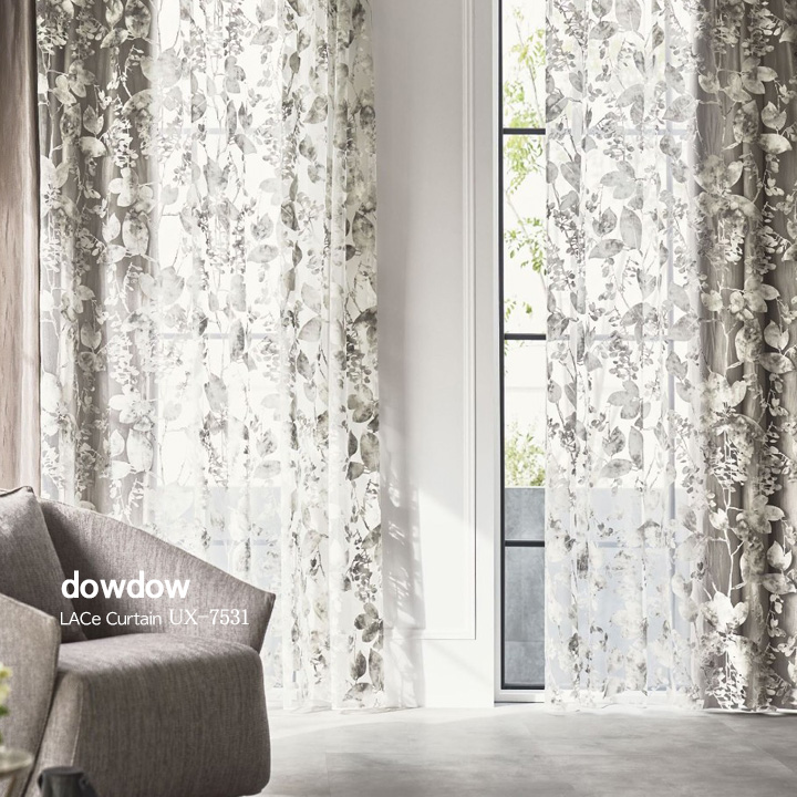イタリアンモダン】優美な草木柄の高級レースカーテン【UX-7531