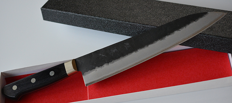 禅鳳作 青紙スーパー鋼 黒打牛刀包丁 21cm