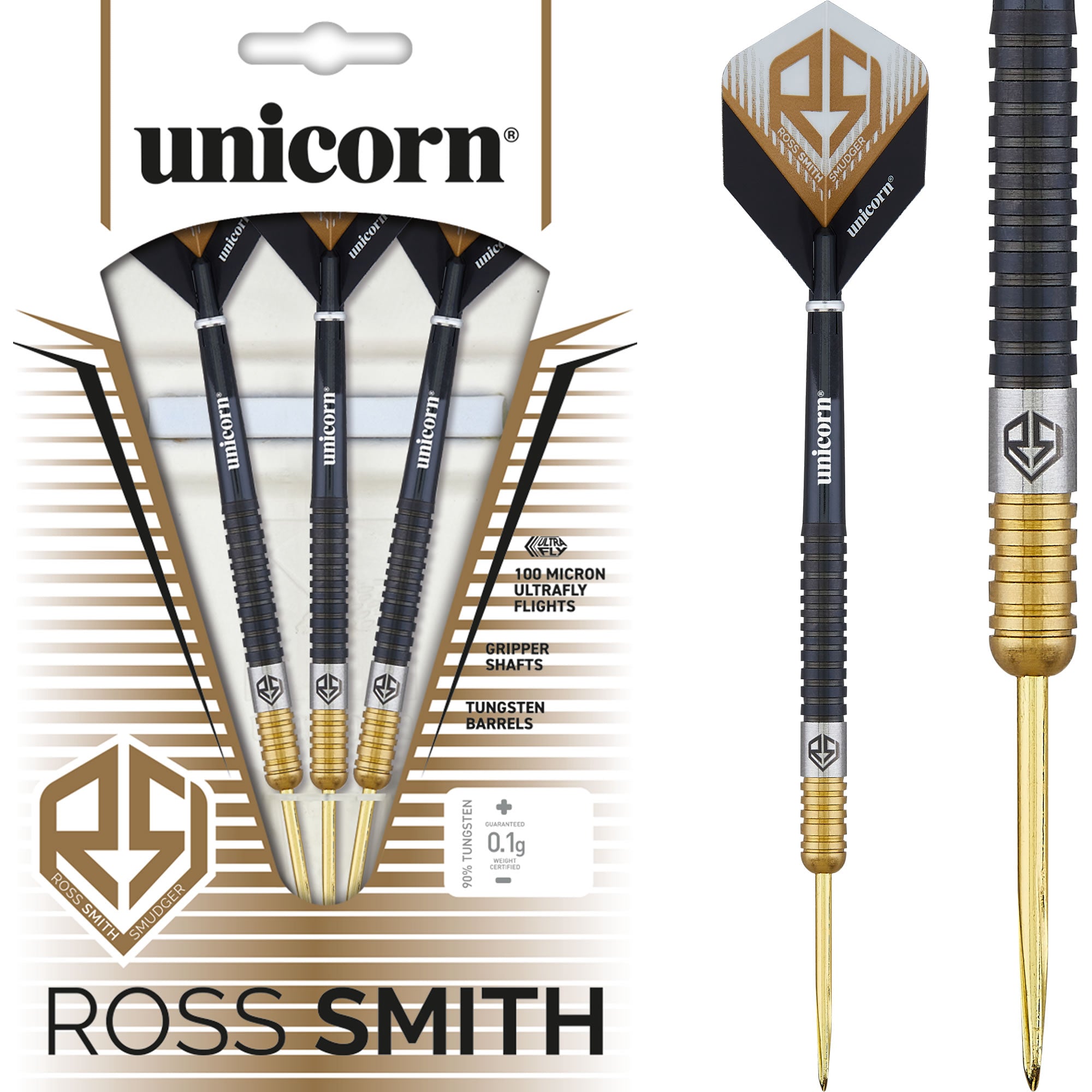 Unicorn Ross Smith Darts - Steel Tip - Smudger - Two Tone - Black & Go
