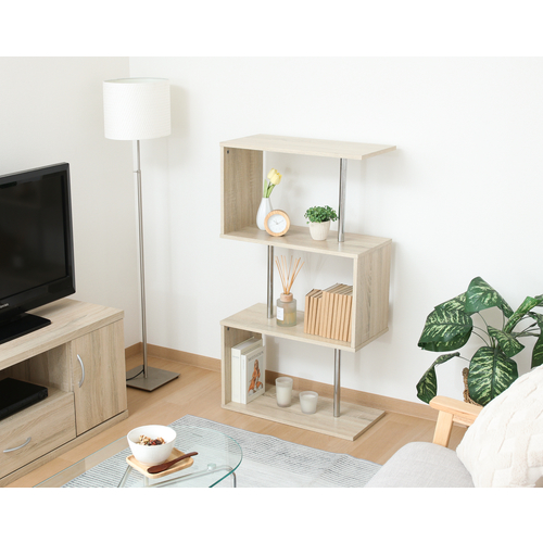 S字型ディスプレイラック3段 オーク 51486 不二貿易 3段 オーク