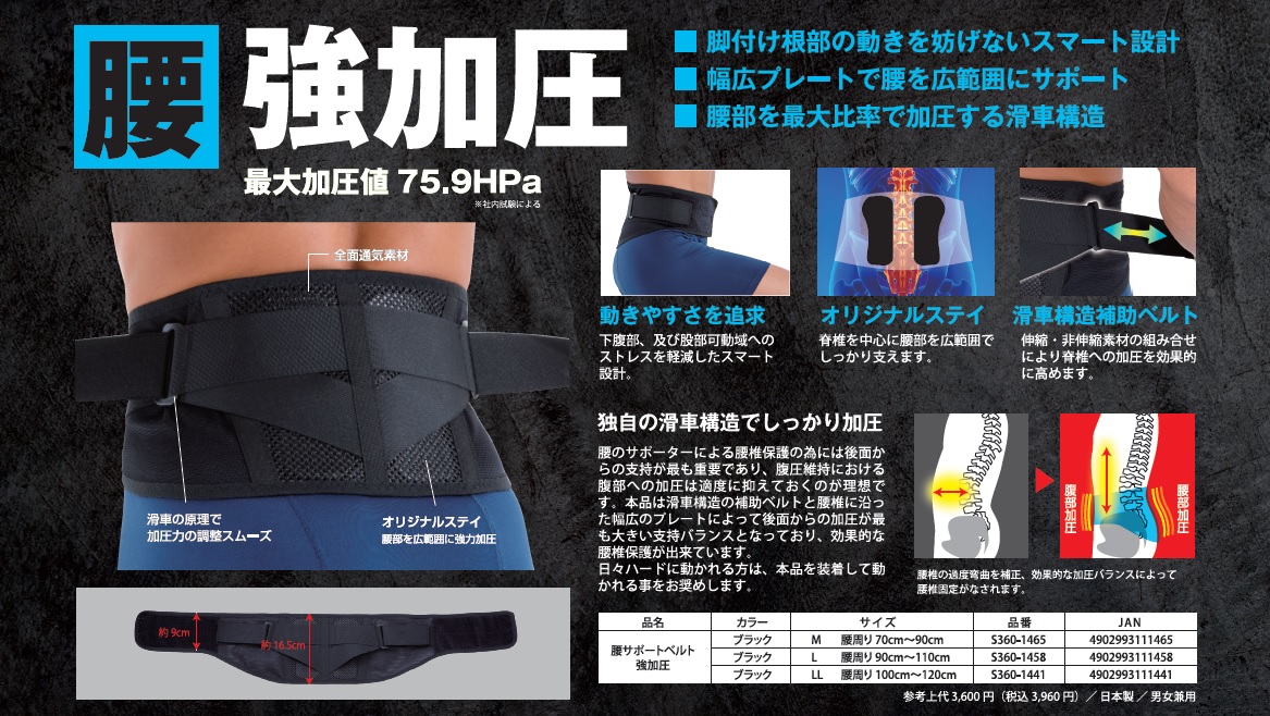 腰サポートベルト 強化圧 SMG サポーター M ブラック | ホームセンター