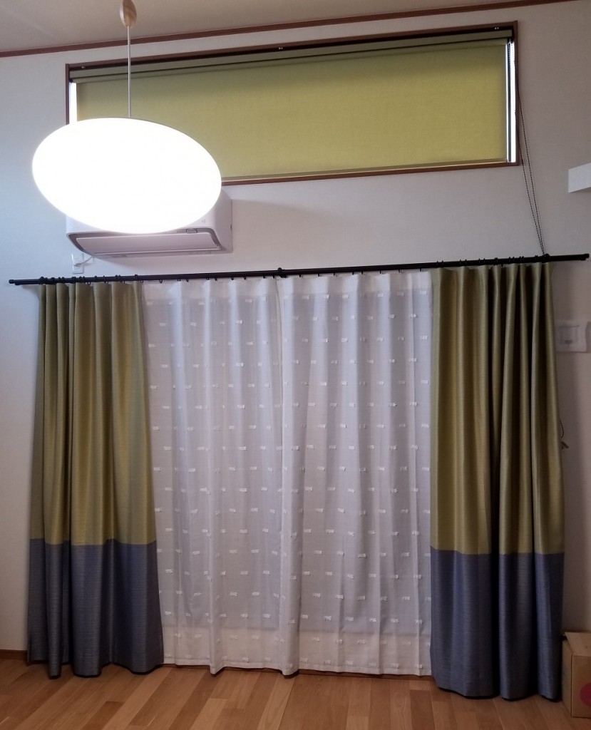 fujie textile （カーテン＝パノ上FA6231GN下FA6231BU）+（レース