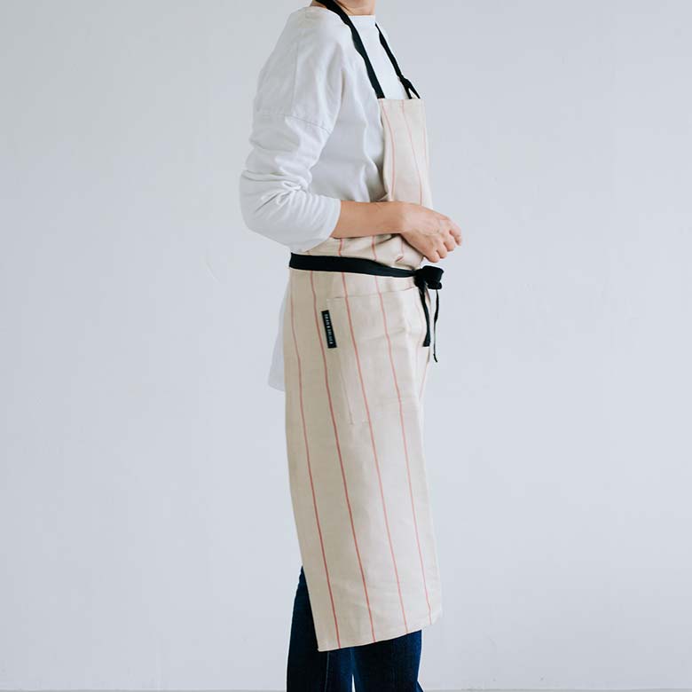 完売＞DEAN & DELUCA ジャガードストライプエプロンレッド | DEAN