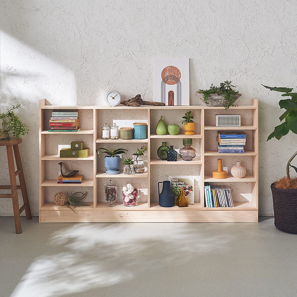 薄型奥行15cm国産東濃檜の天然木頑丈ラック 幅150cm高さ85cm ディノス