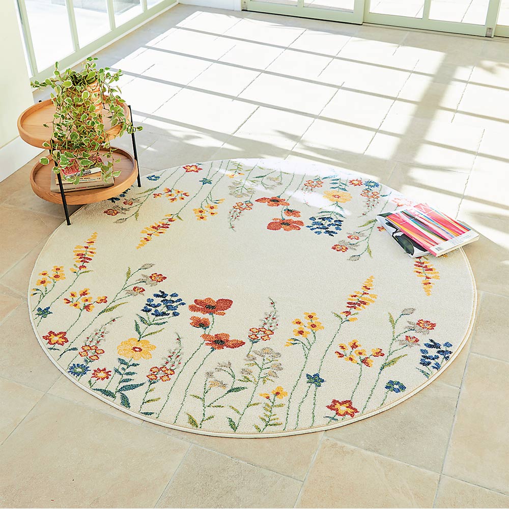dショッピング |≪円形・約径120cm≫ ベルギー製ウィルトン織 花柄ラグ