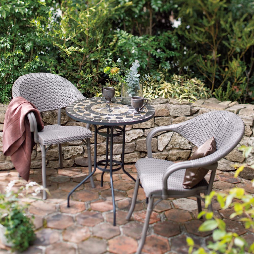 ヨーロピアンモザイクファニチャー 3点セット（テーブル＋チェア2脚