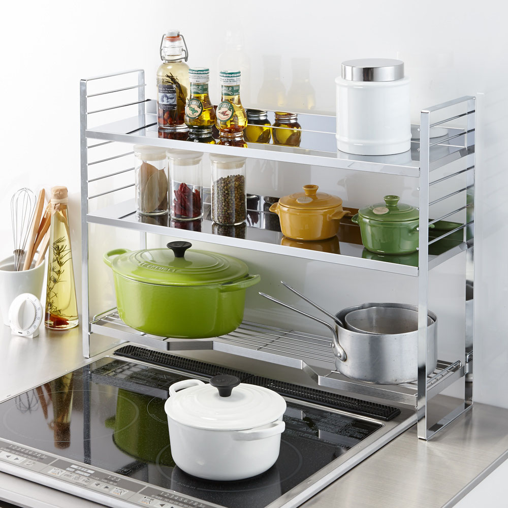 ステンレス棚板コンロ奥ラック 3段・幅67.5cm（対応コンロサイズ幅60cm