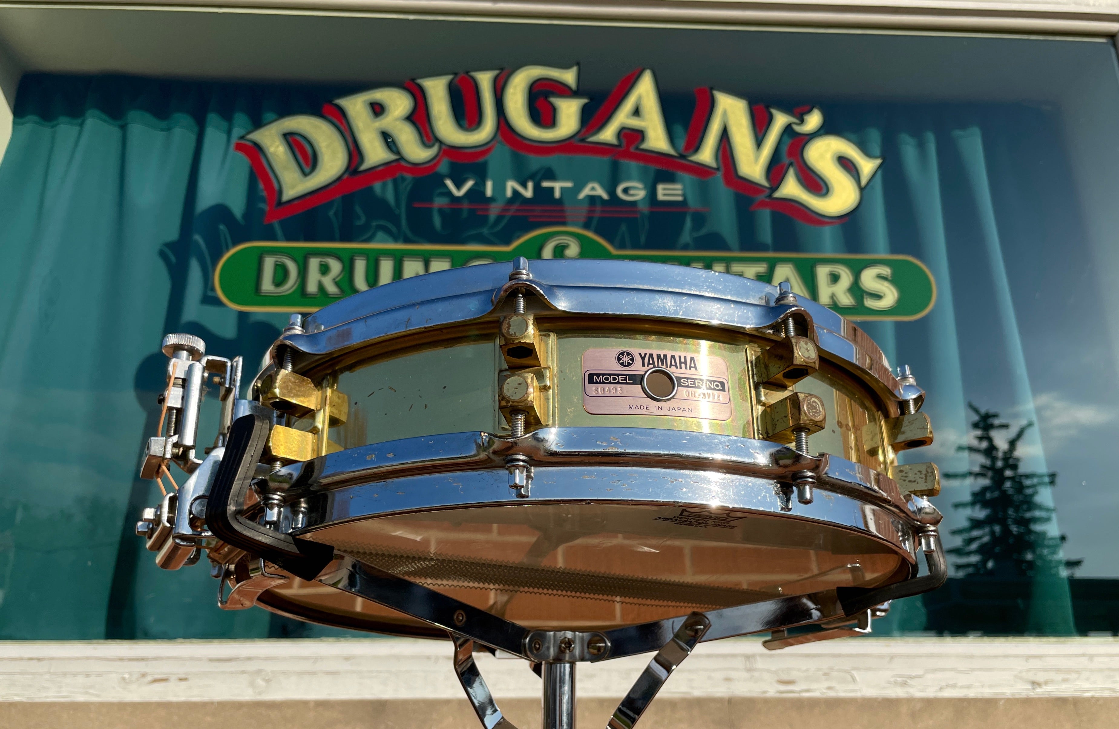 1980s Yamaha SD493 3.5x14 Brass Piccolo Snare Drum 10-Lug