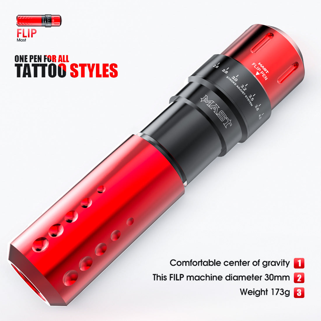 Mast Flip Rotary Tattoo Pen Machine 2.6-4.0mm Seven-stroke Length