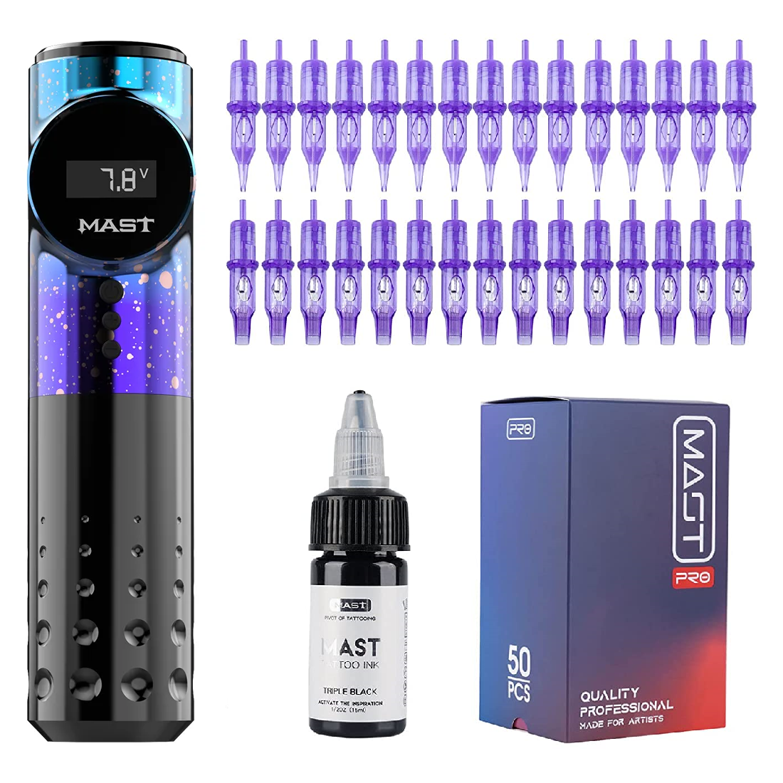 Mast Archer Wireless Tattoo Machine Kit 50Pcs Cartridges with
