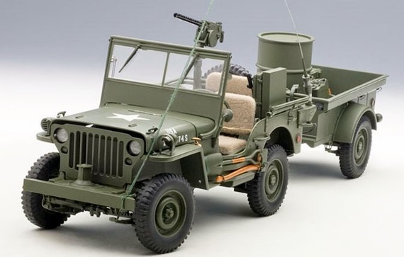 オートアート1/18 ジープ ウィリス (アーミーグリーン)トレーラー