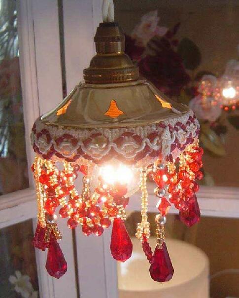 ビーズランプシェード・ヴィクトリアンレッド（ビーズシェード単品）