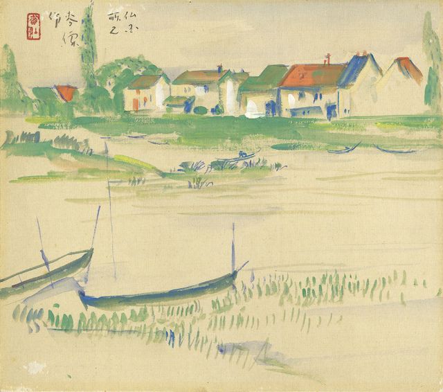 土田麦僊色紙額「仏国所見」 - えびな書店オンラインギャラリー