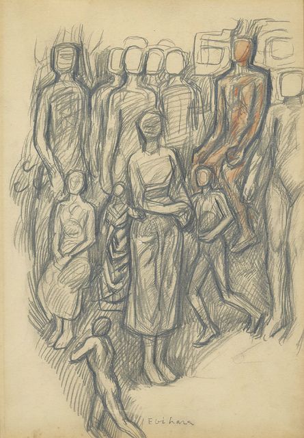 海老原喜之助素描額「人物」 - えびな書店オンラインギャラリー