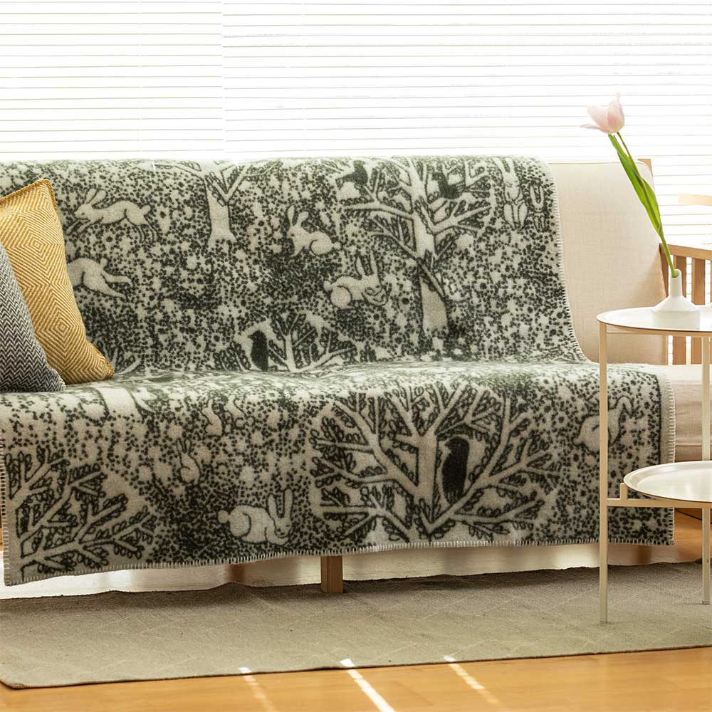 KLIPPAN/クリッパン ウール シングルブランケット rabbits play, birds