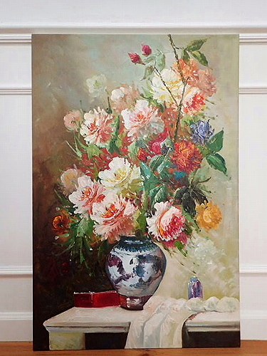 パリの画廊 薔薇の静物画油絵（A) - 薔薇と天使のアンティーク