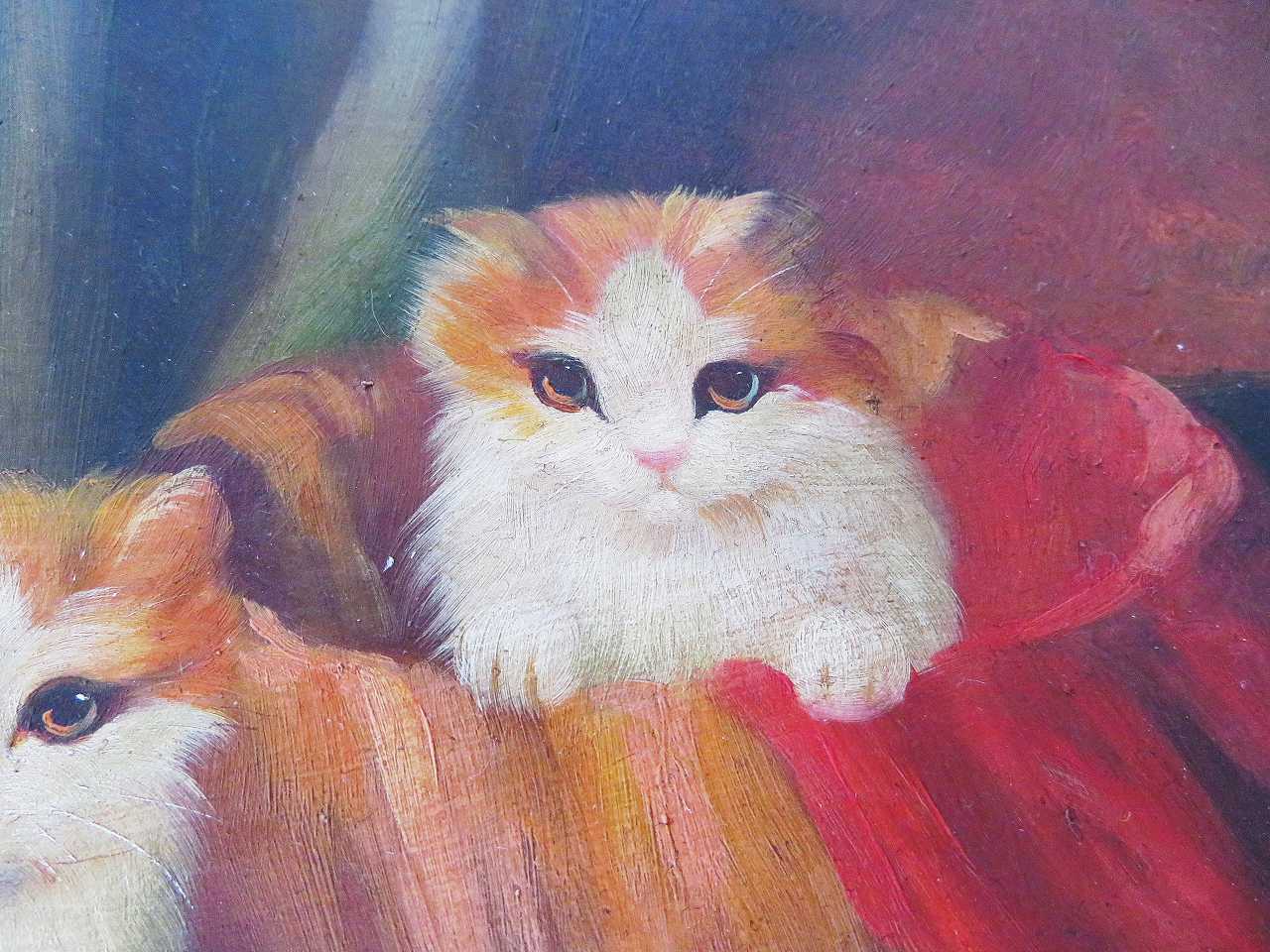 フランス油絵 『猫のいる風景』 - 薔薇と天使のアンティーク