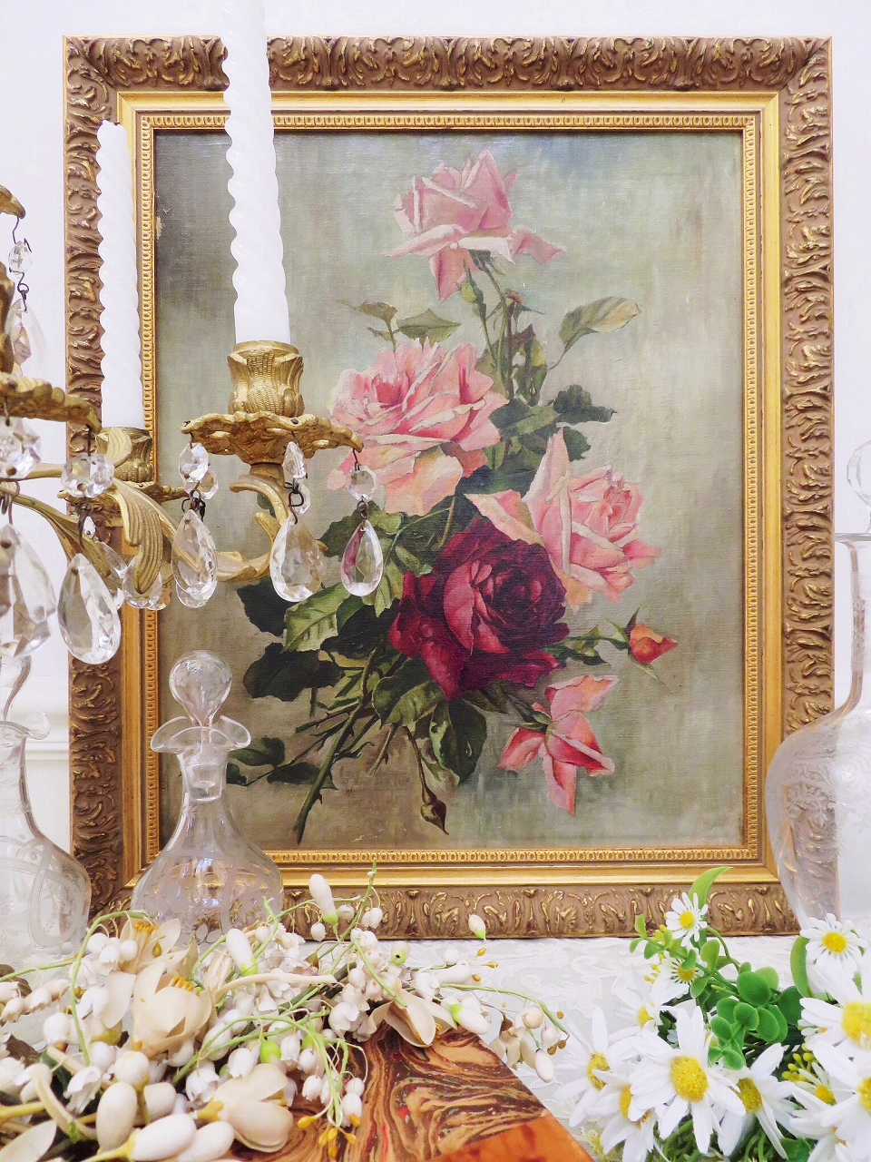 優美 ヴィクトリアン 薔薇の油絵 - アンティークショップ Eglantyne