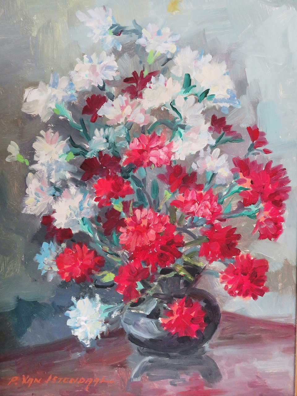 静物画油絵『花のある風景』（カーネーション） - 薔薇と天使の