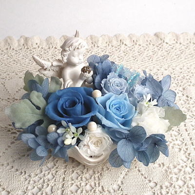 エンジェルシェル（ブルー） p-20072 プリザーブドフラワーキットと完成品