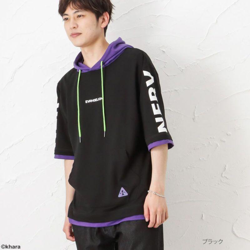 EVANGELION ボリュームネック半袖パーカー /NERV初号機/ブラック