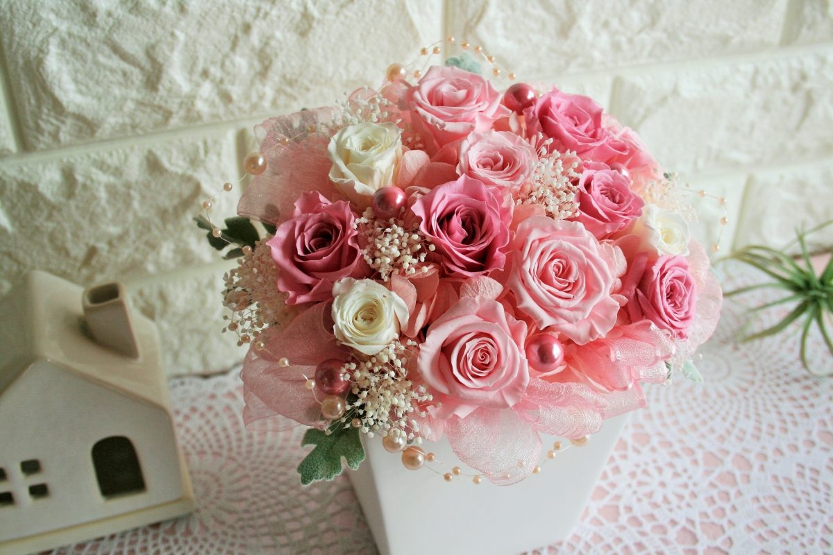 プリザーブドフラワー ピンクローズ ファンタイプ | 花・フラワー