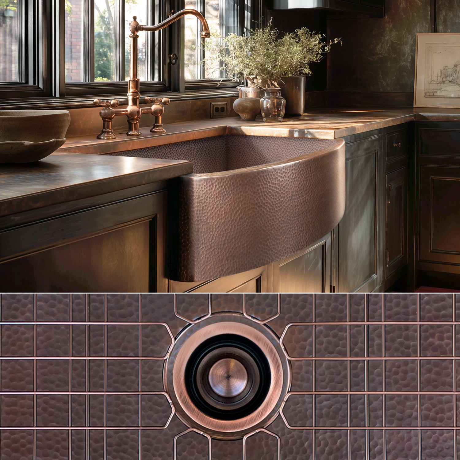 FSW1101 LUXURY 33-INCH HEAVY 12-GAUGE DARK PATINA COPPER FARMHOUSE