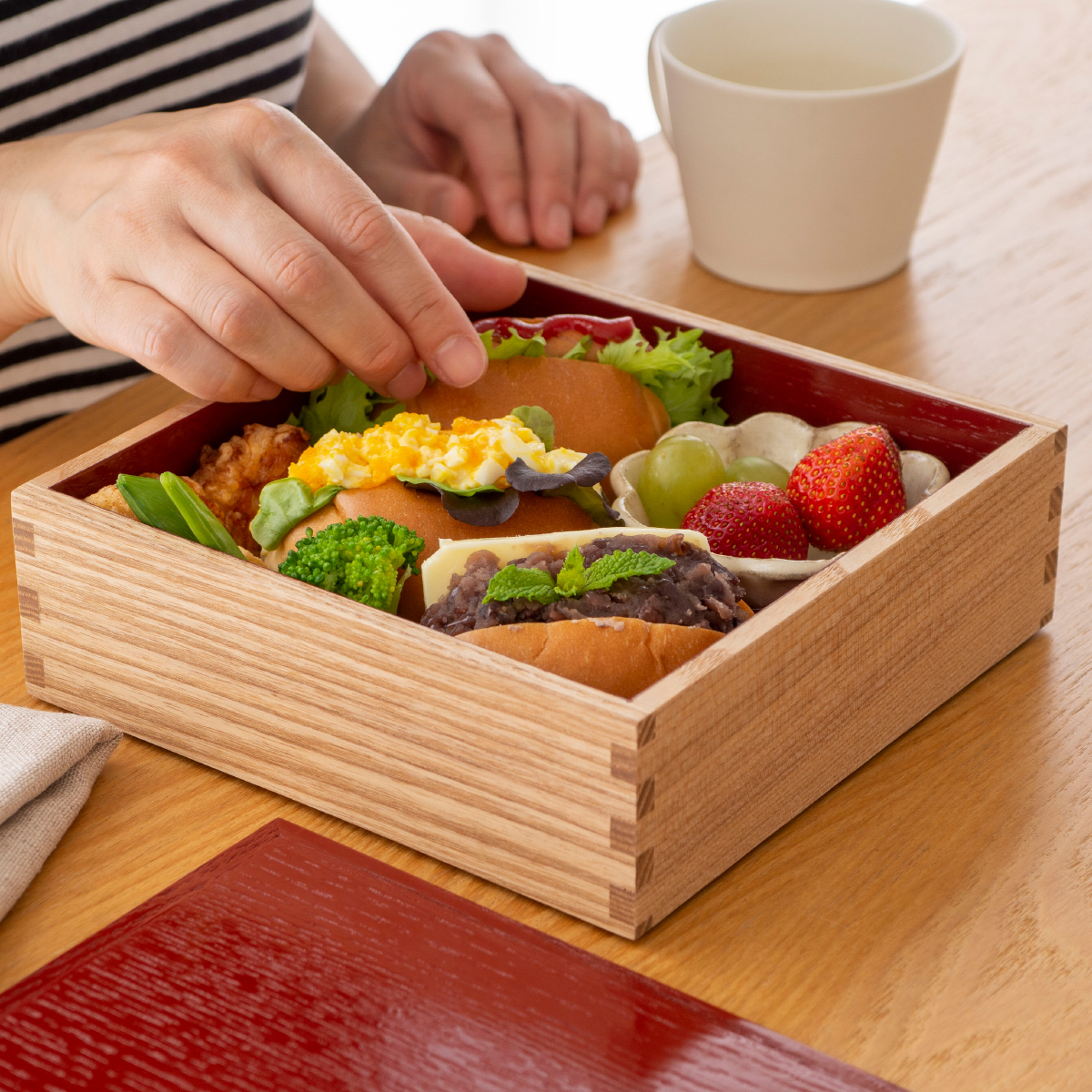 松屋漆器店 重箱 白木塗タモ6.0 二段 6寸 内朱 白木 約18×18cm 木製